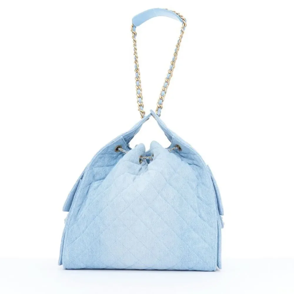 Chanel Blue Denim Washed Bucket Hobo Bag